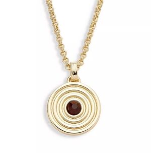 Aqua Red Siam Glass Stone Ribbed Circle Pendant Gold Necklace NWT